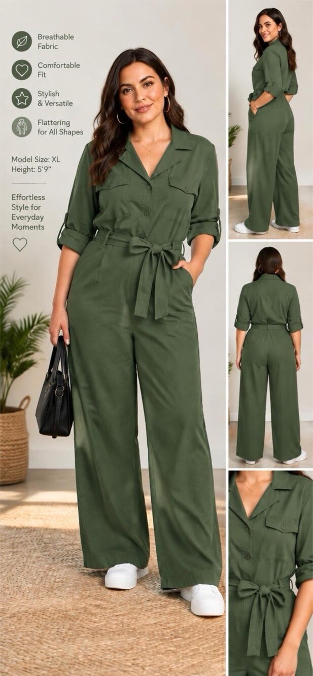 NILI LOTAN TARGET Olive Green Jumpsuit Long Sleeve Tie Waist 1x
